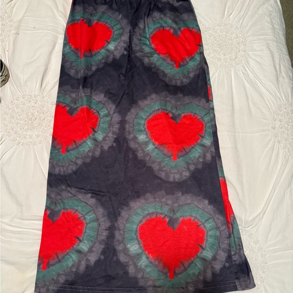 SHEIN Red and Gray Heart Maxi Skirt